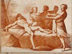 ham sees his father, noah, naked and drunk; shem and japheth