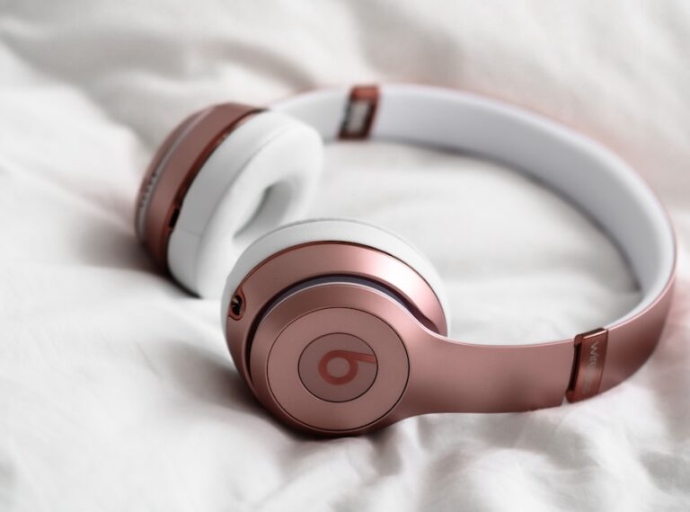 headphones on bed